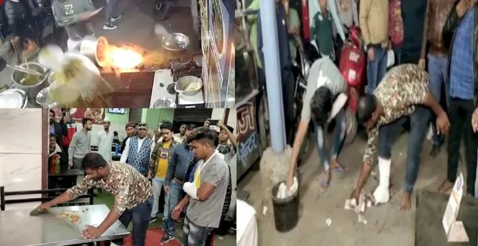 The hotel where the miscreants waved the knife, Indore police took the same to wash the dirty utensils