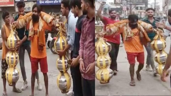 This devotee of Bhole Baba, carrying 121 kg of Ganga water from Haridwar, travels 8 KM daily.