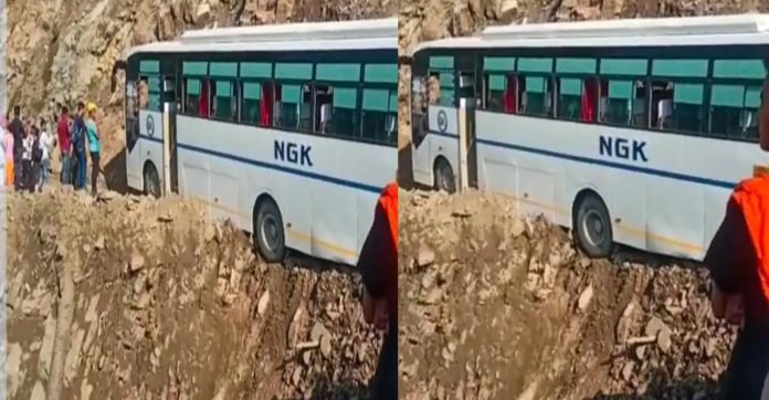 The bus narrowly survived after falling into the ditch in Tanakpur