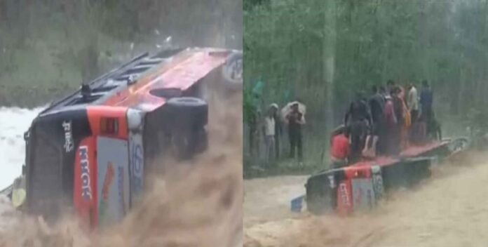 Bus full of passengers overturned in swollen drain in Ramnagar