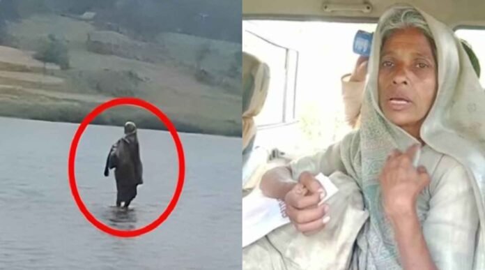Elderly woman walking over the river, video went viral on social media