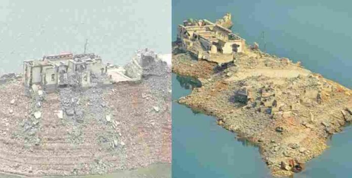 Tehri dam water level down people can see rajmahel