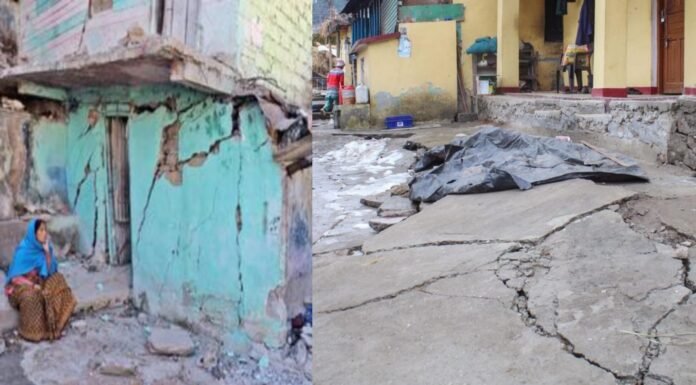 Cracks in houses after landslide in Mastadi village of Uttarkashi
