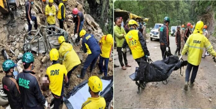Swift car buried under debris due to landslide in Rudraprayag