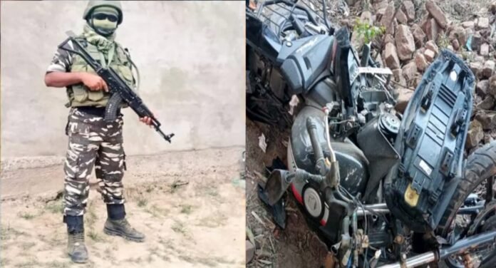 CRPF jawan's bike went uncontrolled and fell into the ditch