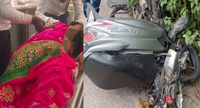 Scooty riding husband and wife fell into ditch in Haldwani