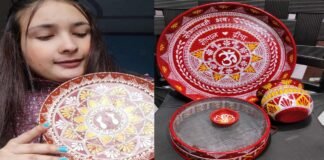 अल्मोड़ा की प्रियंका भंडारी ने कुमाऊं की लोक कला ऐपण की बनाई गजब की पेंटिंग देखिए Priyanka Bhandari from Almora has created a wonderful painting using the Kumaon folk art of Aipan.