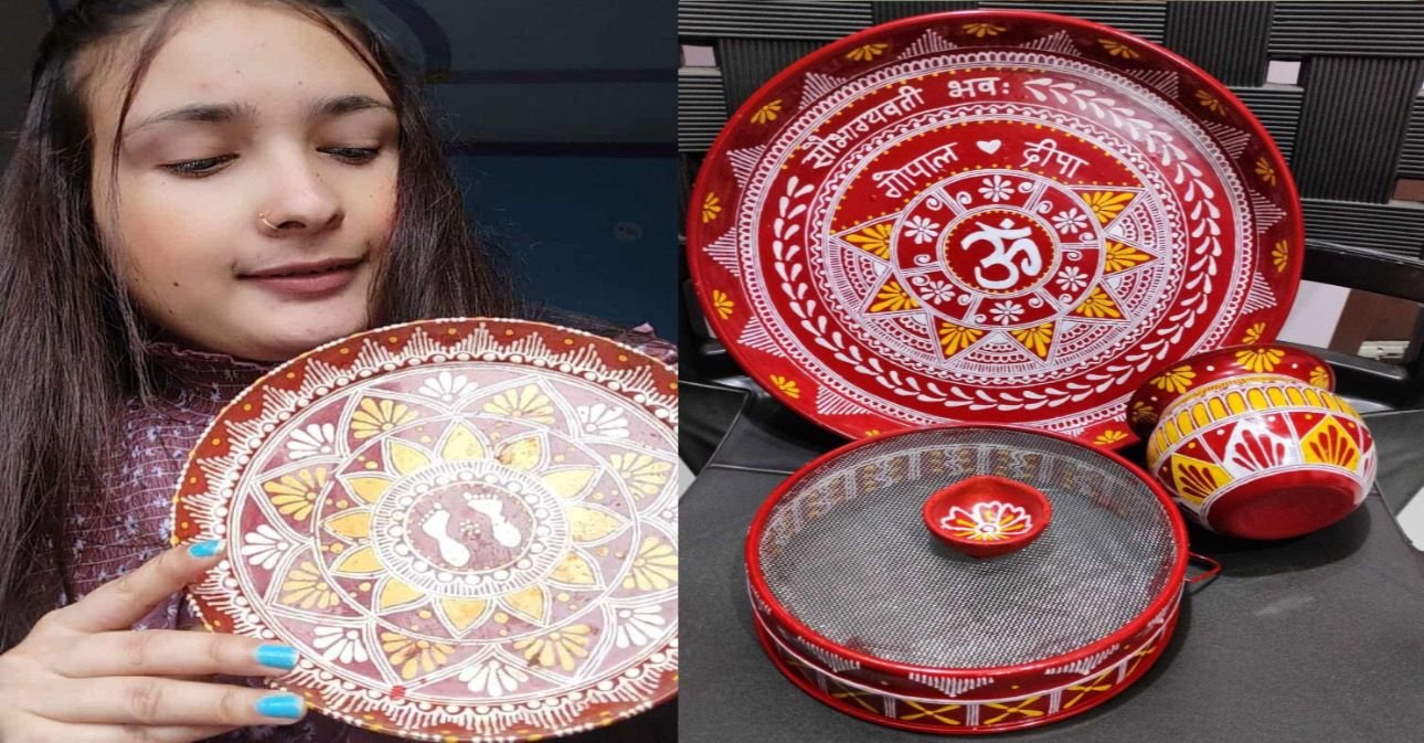 Priyanka Bhandari from Almora has created a wonderful painting using the Kumaon folk art of Aipan.